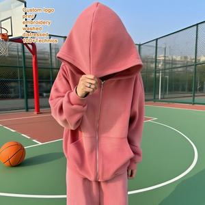 Sudadera con capucha extragrande de punto con lavado ácido personalizado, efecto desgastado, sin cordón, de tejido grueso, unisex, corte holgado, efecto descolorido por el sol, con cremallera, para hombre - Product Image 2