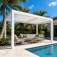 Pergola à lames orientables en aluminium MEXIN avec bande LED, capteur de pluie et télécommande pour terrasse, patio, jardin, hôtel