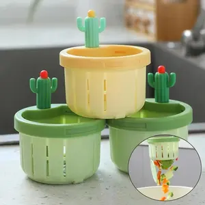 Filtros de desagüe para fregadero de cocina, Cesta de desagüe para fregadero con diseño de cactus, Cesta de desagüe con descarga automática, Filtro atrapa residuos para orificio de desagüe - Product Image 5