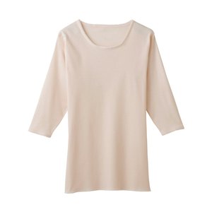 T-shirt pour femme à manches 3/4, col bateau, 100% coton biologique, tricoté, coupe classique, uni, décontracté pour l'été - Product Image 1