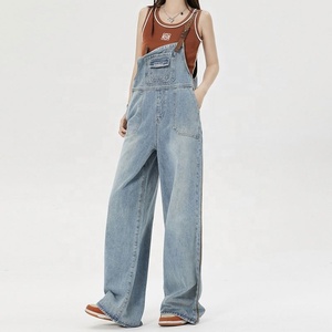 Salopette in Denim a Gamba Larga da Donna, Vita Alta, Vestibilità Ampia, Stile Retrò Hong Kong, Abbinabile a Tutto - Product Image 2