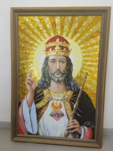 80x120cm Luxury Medallion Glass Mosaic Art Elegant Intricate Design Jesus Portrait Hotel's Interior Wall Premium Quality Strip