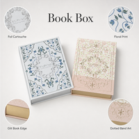 Boîte cadeau magnétique personnalisée style livre, imprimé floral, cartouche en feuille d'aluminium, bord doré, OEM