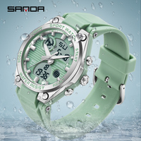 SANDA 6067 Jam Tangan Olahraga Antik Mewah LED Digital dengan Tali Silikon, Casing Aloi, Layar Ganda, Tahan Air, dan Alarm