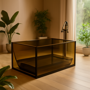 La elegante bañera del baño está separada del lujoso baño del hotel, con decoración moderna y una amplia vista. - Product Image 4