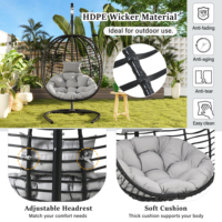 Fauteuil suspendu pliant en forme d'œuf, style U, pour une personne, en osier, avec pieds antidérapants réglables, pour intérieur/extérieur