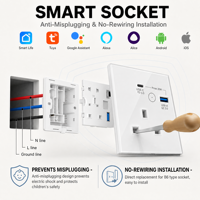 Prise murale universelle personnalisable 13A 86x86 147 UK Zigbee WiFi Tuya USB Type A+C pour appareils électriques, vente chaude