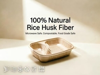 Boîte à lunch biodégradable en fibre de coque de riz, sans PFAS, sans BPA, avec couvercle, 2 compartiments, 750 ml, compatible micro-ondes, écologique