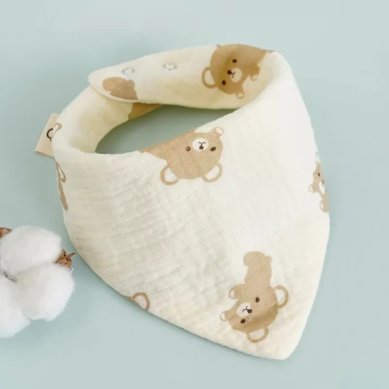 Serviette de bave triangle en crêpe de coton pour bébé Serviette bavoir bébé douce et confortable gramme à fermoir réglable