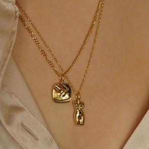 BINSHUO Body Art oro placcato 18K figura oro viso corpo ciondolo collana corpo faccia quadrato in acciaio inox pendente collana - Product Image 3