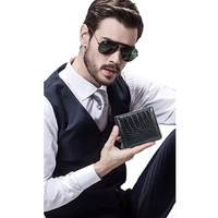 Dompet Lipat Dua Kulit Buaya Asli Hitam Mengkilap Mewah untuk Pria, Dompet Klasik Kulit Perut Buaya Asli