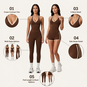 2026 New Solid <b>Halter</b> Activewear Yoga Sets High Waist Sport Bras Shorts Calf-Length Pants Quick Dry Spandex/Nylon Front 6-Piece - Product Image 3