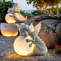 Statue de dragon en résine imperméable pour jardin extérieur, décoration solaire LED