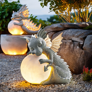 Statue de dragon en résine imperméable pour <span class=keywords><strong>jardin</strong></span> extérieur, décoration <span class=keywords><strong>solaire</strong></span> LED - Product Image 1