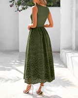 Robe maxi en coton à dentelle sans manches pour femmes |   Robe d'été décontractée à col rond, coupe trapèze, style bohème, en mélange polyester élasthanne, lavable en machine