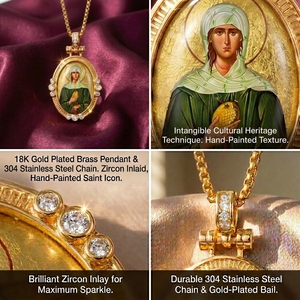 Collier pendentif religieux en laiton émaillé Sainte Abigail, style byzantin, artisanat, avec expertise tierce, vente en gros - Product Image 3