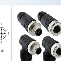 Adaptateur à vis en laiton M12 A-Code IP67, mâle-femelle, droit ou coudé, à montage sur site pour l'automatisation industrielle