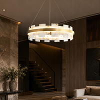 Lustre moderne en laiton et albâtre, hauteur réglable, éclairage LED central, luminaire d'intérieur pour salle à manger, salon, hôtel