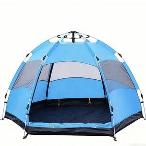 Tente de camping automatique à double couche pour 5-6 personnes, hexagonale, ouverture rapide, bleu, vert, orange, printemps, été, automne, hiver, imperméable - Product Image 2
