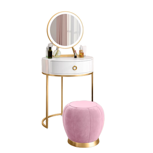 Coiffeuse Moderne Style <span class=keywords><strong>Scandinave</strong></span> avec Miroir LED Intégré, Écologique, Durable, Table de Maquillage Réglable, Gain de Place - Product Image 1