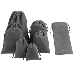 Bolsas de Terciopelo Gris Oscuro para Joyería, Bolsitas de Terciopelo con Cordón para Regalos de Boda y Fiesta, Personalizables en Todos los Tamaños - Product Image 1