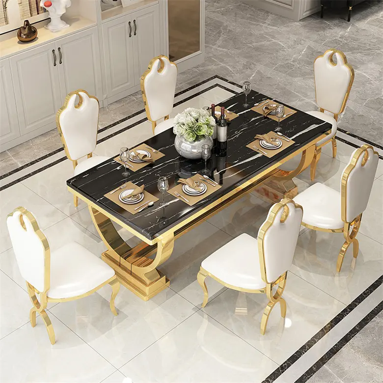 Hot Selling Modern Style Cheap Price Marble Top Tables And Velvet Chairs 5-stück Dinning Room Furniture Dining Tables Set