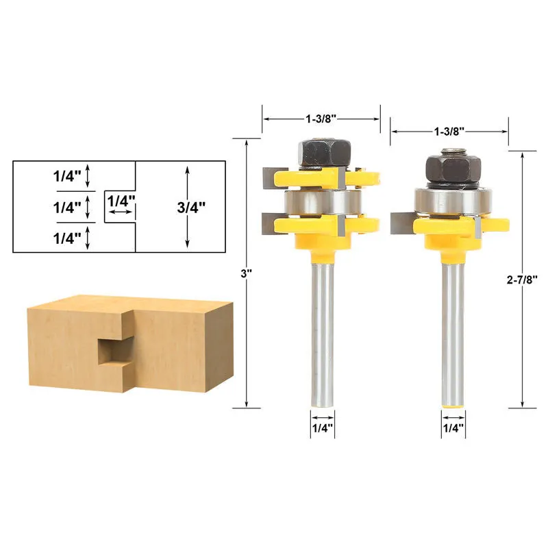 6.35mm 1/4*1/4 sap dil ve oluk Router Bit 3 diş T tipi ağaç İşleme zıvana freze kesicisi sondaj freze oyma seti