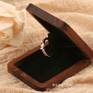 Wooden Jewelry <b>Box</b> Rectangle <b>Vintage</b> Style Ring Storage Gift <b>Box</b> With Rotating Display For Engagement Rings - Product Image 1