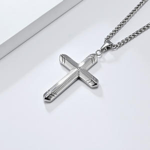 Vertical Horizontal Stripes Religious <b>Cross</b> Anti Non Tarnish Free WaterProof Stainless Steel Fashion Jewelry Pendant Necklaces - Product Image 3