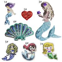 Patchs thermocollants en sequins brodés, motifs dessin animé, coquillages et sirènes, de différentes tailles, pour décoration DIY