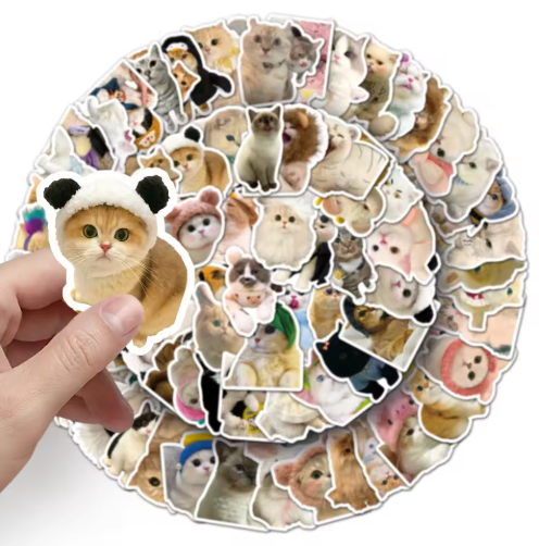 Cartoon Cute Cat Dog Paper Sticker Custom Logo Promotion Die Cut Waterproof Eco-Friendly Custom Color Gloss Lamination Phone