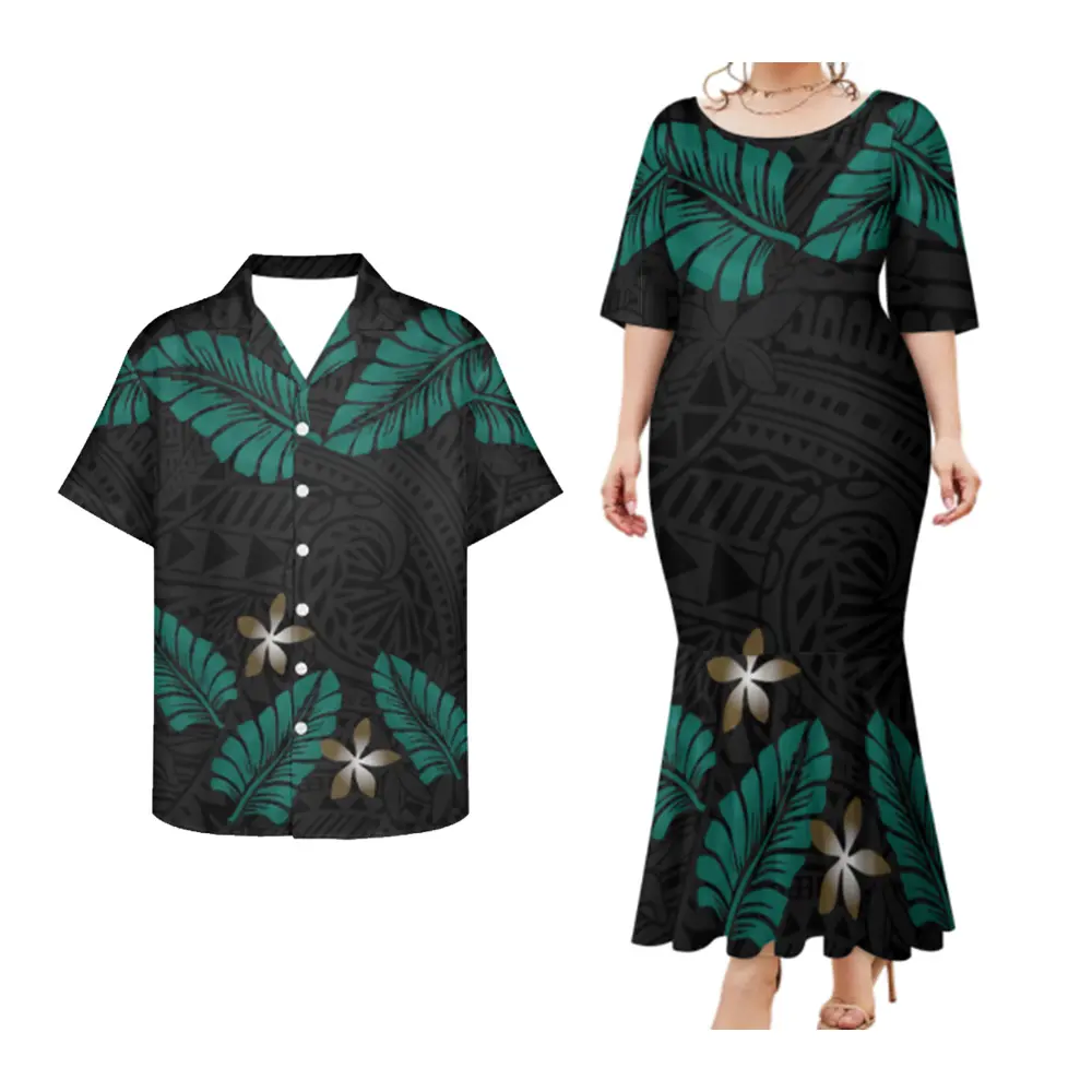 Quanzhou Hawaiian Tropical Style Design Benutzer definierte 2 Stück Paar Kleidung Casual Big Size Herren hemden Frau Kleid