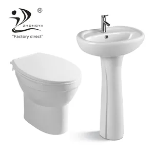 ZHONGYA Economic price bathroom sanitary ware ceramic washdown wc hand wash toilet and pedestal basin sink set combination