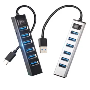 Hub usb di tipo c in alluminio 3.0 ad alta velocità a 7 porte con interruttore per PC laptop Mac