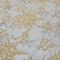 Kain Brokat Jacquard Tenun Metalik Emas Mewah Berkilau 3D Motif Bunga Poliester Kepadatan Tinggi YY untuk Pakaian & Gaun