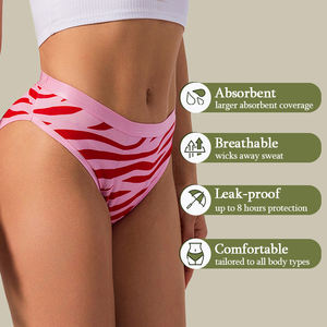 Culottes menstruelles réutilisables absorbantes anti-fuites <span class=keywords><strong>pour</strong></span> adolescentes à imprimé zèbre personnalisé en coton biologique - Product Image 6