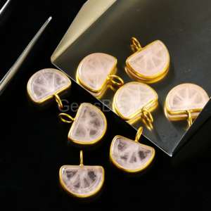 Charmes en quartz rose naturel sculptés en forme de fruit orange, pendentif en pierre précieuse en quartz plaqué or, 14x10 mm, bijoux en cristal de guérison à bas prix - Product Image 5