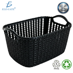 Ele-Gate <b>Plastic</b> <b>Basket</b> L Size Woven Design for Home Office Storage - Product Image 4