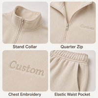 Ensemble 2 pièces personnalisé pour femme : Sweat-shirt court à quart de zip en molleton bouclette ample et short élastique au-dessus du genou pour la maison et les loisirs