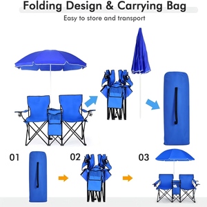 <span class=keywords><strong>Set</strong></span> di Sedie da Campeggio Pieghevoli con Ombrello e Borsa Termica, Sedia da Picnic Portatile di Alta Qualità con Portabicchieri - Product Image 6