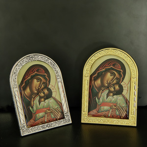 Artesanía Religiosa, Iconos Católicos de Jesús y la Virgen María, Decoración para el Hogar, Arco Dorado y Plateado - Product Image 2