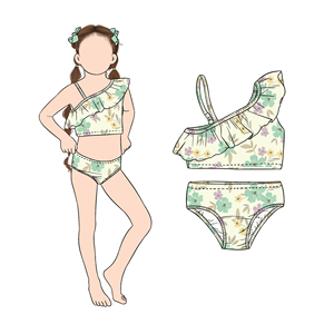 Toptan kızlar için pantolon ile 2 adet bir omuz fırfır <span class=keywords><strong>Bikini</strong></span> seti yaz aylarında bebek kız çocuk ve çocuklar yüzme - Product Image 3