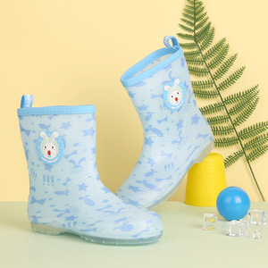 Bottes de pluie pour enfants avec motifs de dessins animés, en tissu coton, bottes d'eau pour étudiants, semelle antidérapante, chaussures en caoutchouc résistantes à l'eau - Product Image 2