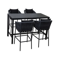 Ensemble de tabourets de bar modernes noirs pour patio, meubles de jardin, restaurant, table haute et 4 chaises