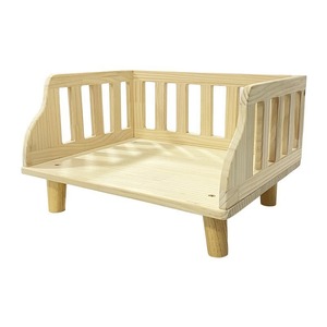 Wooden Pet <b>Bed</b> Rectangle Natural Wood Color With Fence <b>For</b> Dog Floor Use - Product Image 4