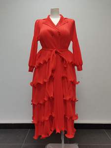 Đầm áo khoác nữ dáng rộng, xếp ly, phong cách Âu Mỹ, size lớn, màu đen, tay đèn lồng, dáng rộng, có dây buộc - Product Image 6