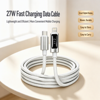 Câble de charge rapide Type-C 5A en nylon tressé avec affichage numérique, cordon de données et d'alimentation 27W 100W pour téléphone portable et ordinateur – Vente en gros