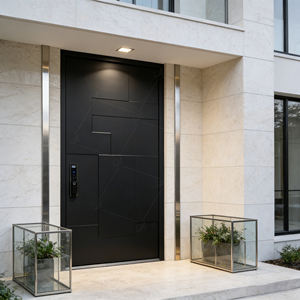 ประตูบานเดี่ยวแบบ Pivot ด้านหน้า ขนาด <span class=keywords><strong>32</strong></span> x 80 นิ้ว สีดำ พร้อมกระจก ประตูทางเข้าหลักแบบโลหะสำหรับบ้าน - Product Image 3