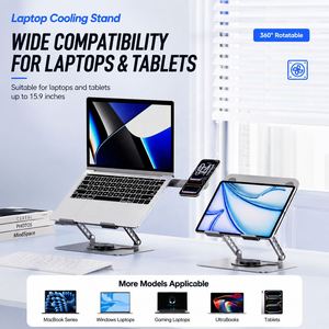 Nuevo Soporte Ergonómico Plegable Giratorio 360° para Laptop con Ventilador de Enfriamiento, Soporte Magnético para Teléfono, Altura Ajustable, Acero al Carbono - Product Image 1