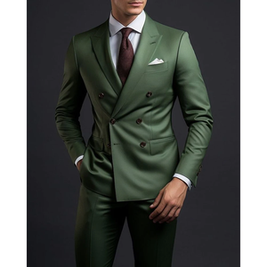 Completo Formale da <span class=keywords><strong>Uomo</strong></span> <span class=keywords><strong>Verde</strong></span> Doppiopetto con Risvolto a Punta, Lunghezza Regolare, Elegante <span class=keywords><strong>Blazer</strong></span> 2 Pezzi Giacca e Pantaloni - Product Image 2